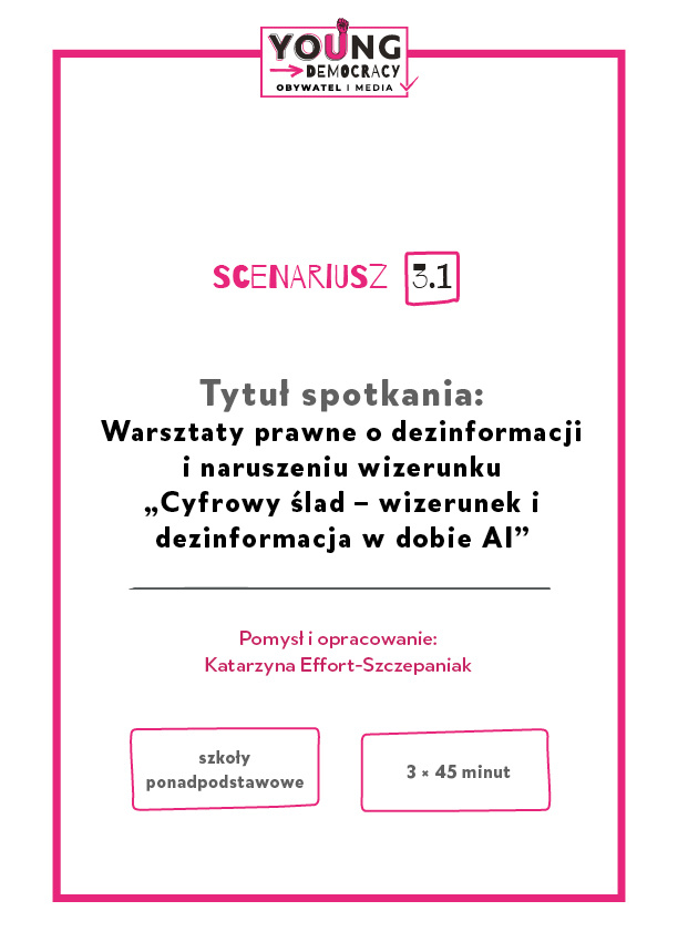 Okładka scenariusza: Warsztaty prawne o dezinformacji i naruszeniu wizerunku